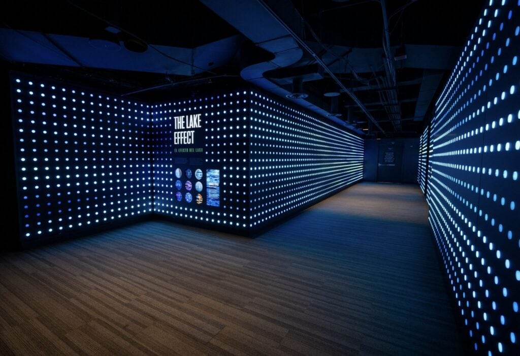 360 CHICAGO welcome experience, 875 North Michigan Avenue, Chicago — The Lake Effect room with pixel LED walls