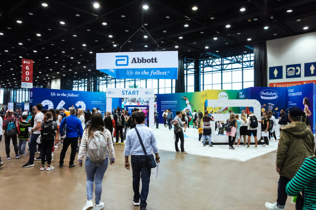 Crowds visiting the Abbott booth at the Abbott Health and Fitness Expo for the Chicago Marathon