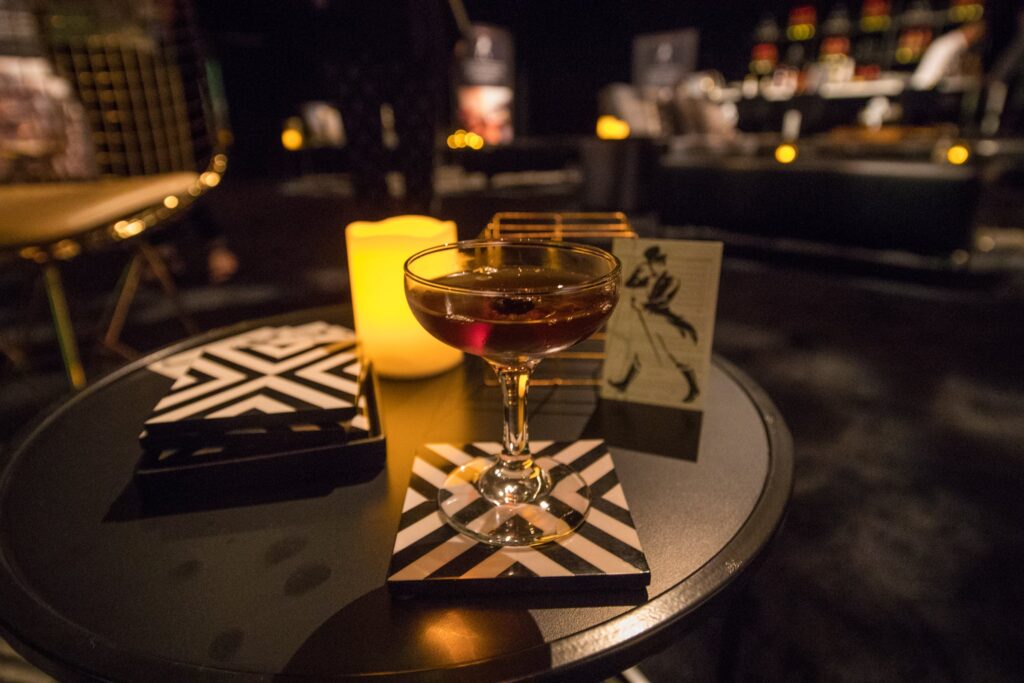 Cocktail on a branded table at the Diageo F18 kickoff
