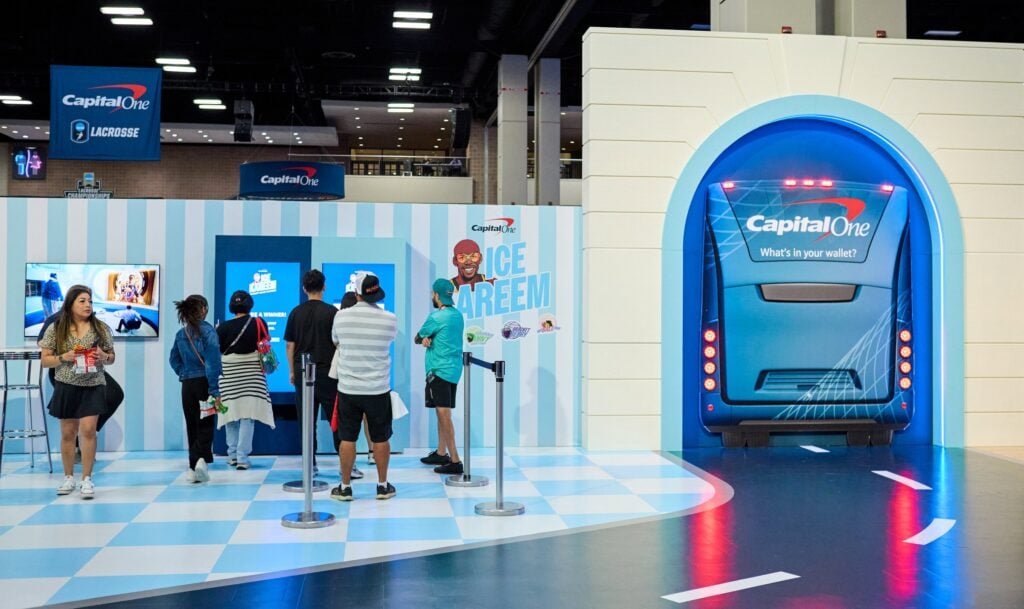 Capital One activation with arch and bus scenic
