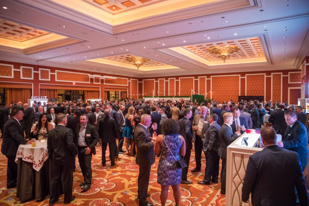 Cocktail reception in a hotel ballroom at the Diageo Golden Bar Awards