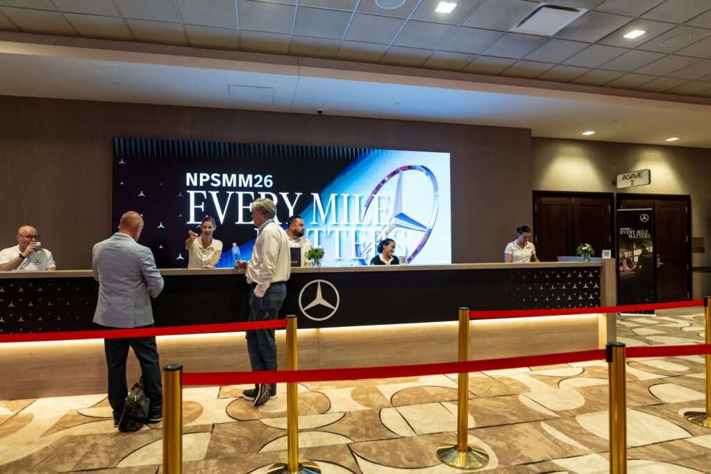 Mercedes-Benz NPSMM at Virgin Hotels Las Vegas — registration area with attendees