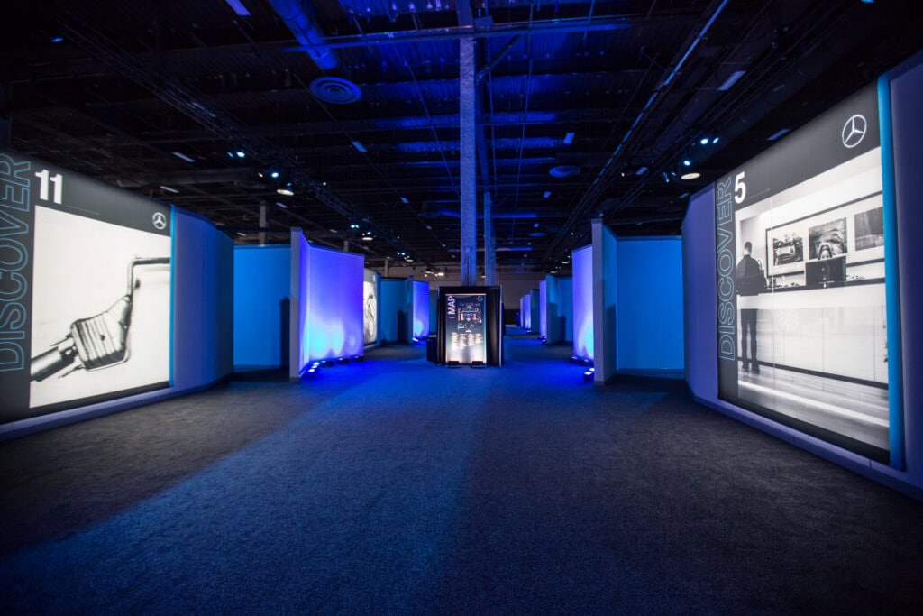 Corridor of sound-isolated breakout theaters on the expo floor