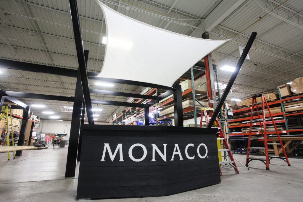 Touring lounge with canopy test-assembled in the shop before shipping